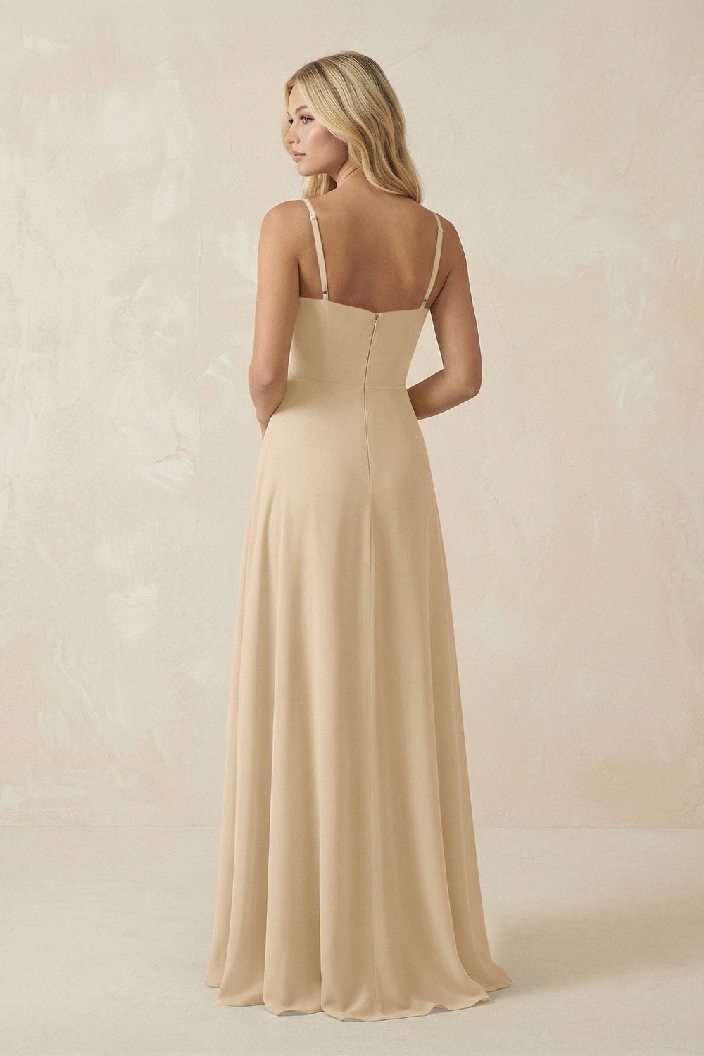 Spaghetti Strap Chiffon A-Line Bridesmaid Dress in Champagne