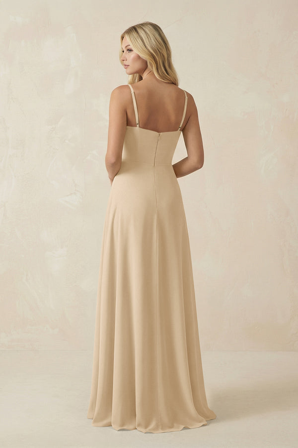 Champagne Spaghetti Strap Chiffon A-Line Bridesmaid Dress (2) | KISSBRIDAL
