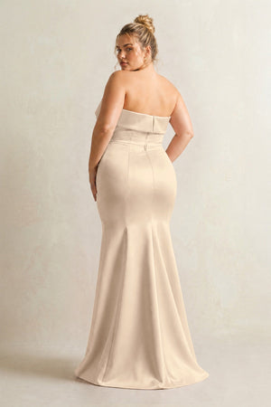 Champagne Strapless Satin Mermaid Bridesmaid Dress (2) [sizeplus] | KISSBRIDAL