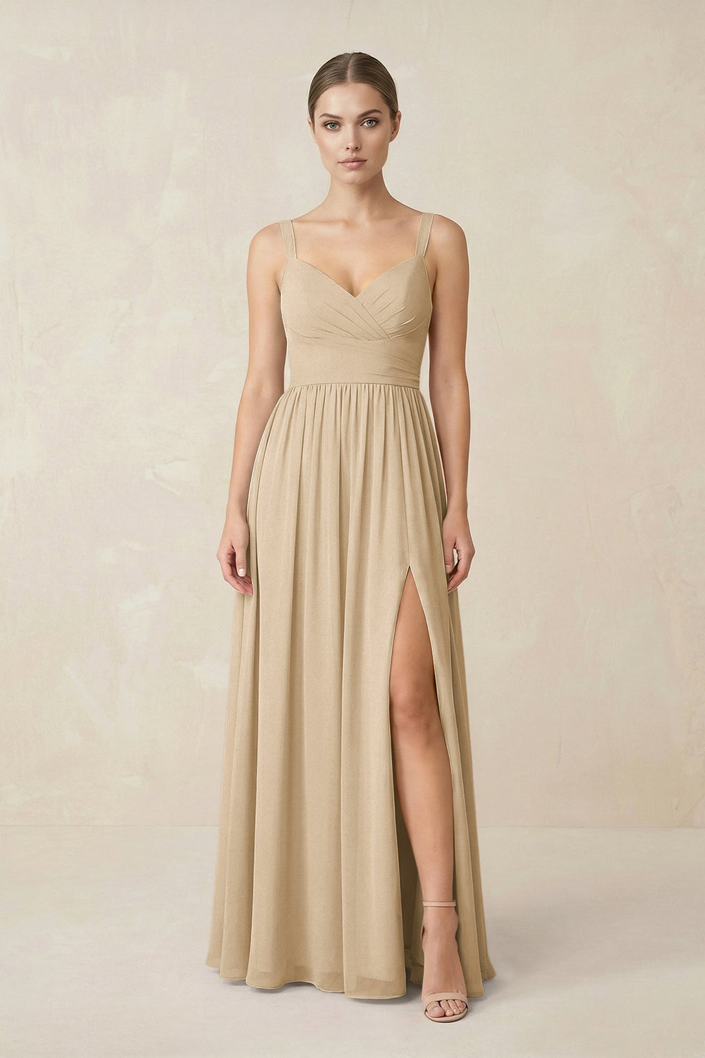 Sweetheart A-Line Chiffon Bridesmaid Dress with Slit in Champagne
