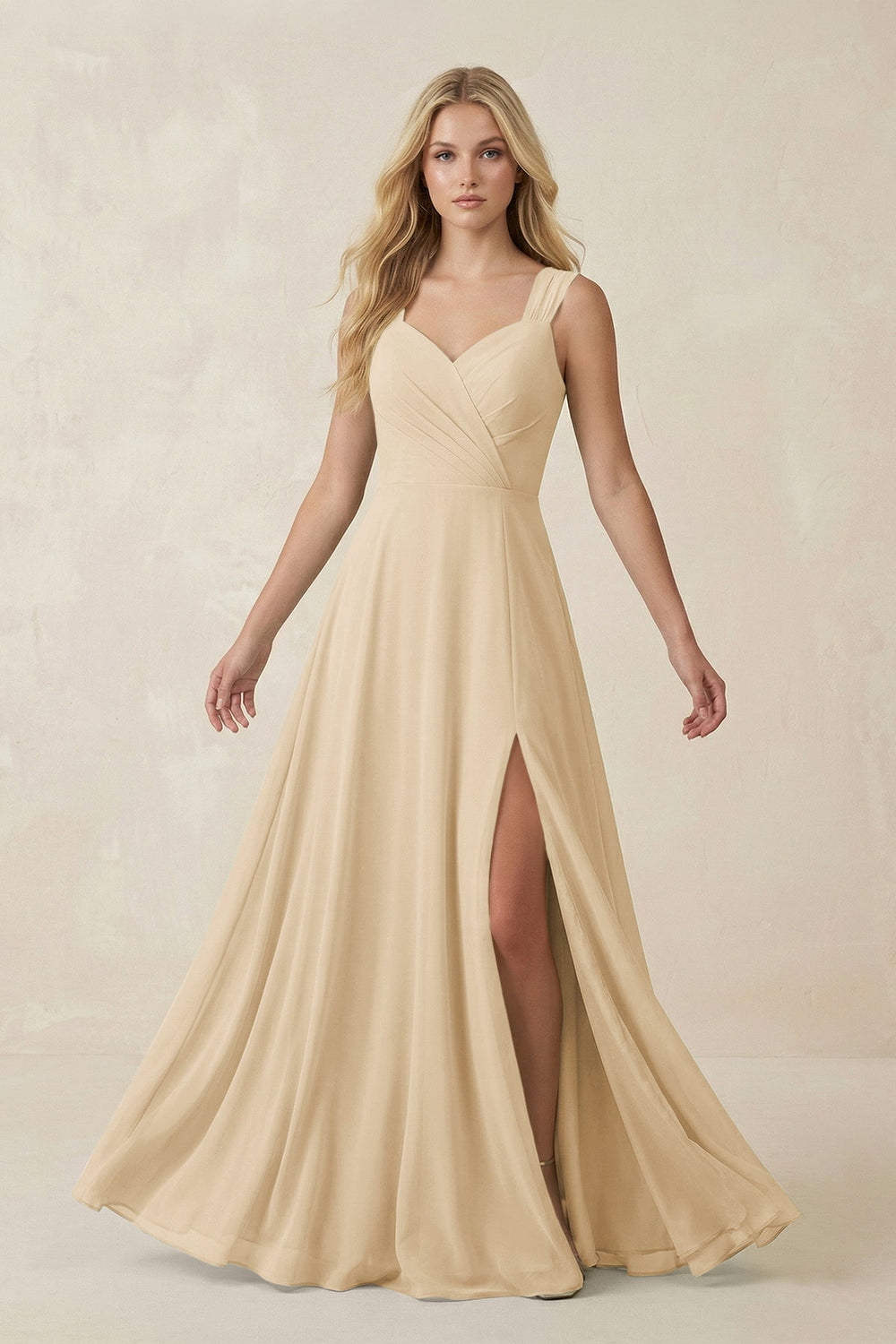 Sweetheart A-Line Chiffon Long Bridesmaid Dress in Champagne