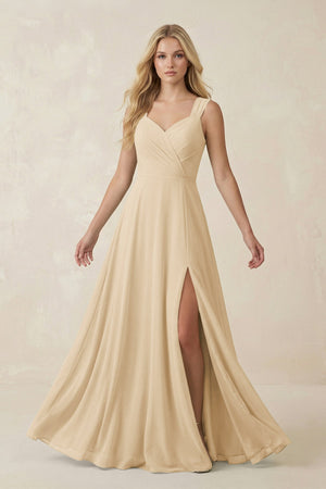 Champagne Sweetheart A-Line Chiffon Long Bridesmaid Dress | KISSBRIDAL