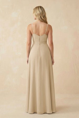 Champagne Sweetheart A-Line Pleated Chiffon Bridesmaid Dress (2) | KISSBRIDAL