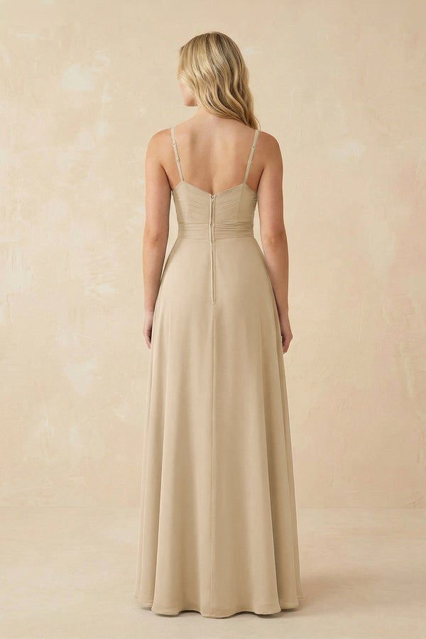 Champagne Sweetheart A-Line Pleated Chiffon Bridesmaid Dress (2) | KISSBRIDAL