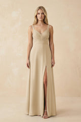 Champagne Sweetheart A-Line Pleated Chiffon Bridesmaid Dress | KISSBRIDAL