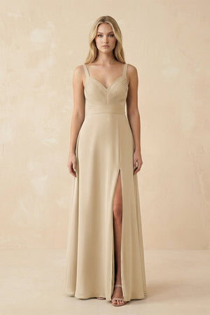 Champagne Sweetheart A-Line Pleated Chiffon Bridesmaid Dress | KISSBRIDAL
