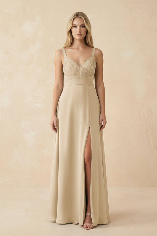 Champagne Sweetheart A-Line Pleated Chiffon Bridesmaid Dress | KISSBRIDAL