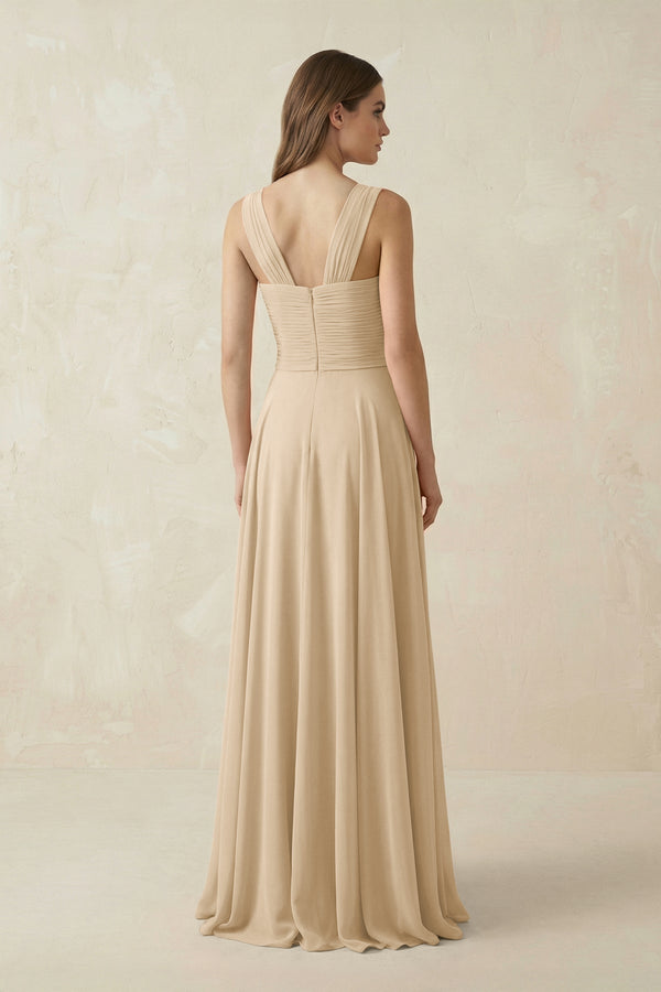 Champagne Sweetheart Pleated A-Line Chiffon Bridesmaid Dress (2) | KISSBRIDAL