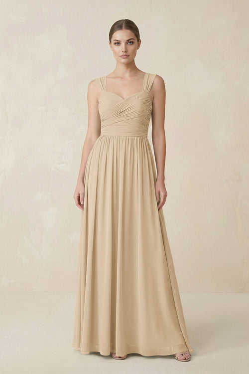 Champagne Sweetheart Pleated Chiffon A-Line Bridesmaid Dress | KISSBRIDAL
