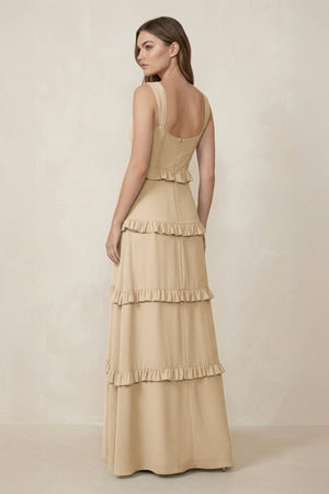Champagne Sweetheart Tiered A-Line Chiffon Bridesmaid Dress (2) | KISSBRIDAL