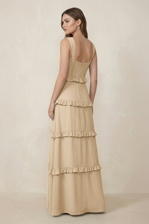 Champagne Sweetheart Tiered A-Line Chiffon Bridesmaid Dress (2) | KISSBRIDAL