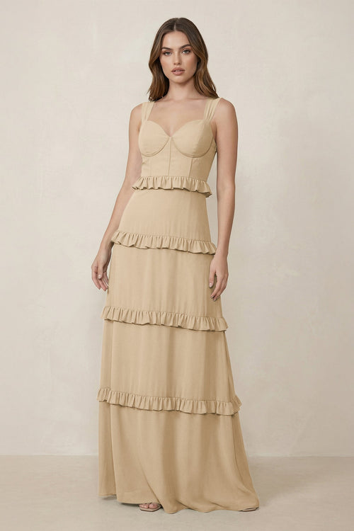 Champagne Sweetheart Tiered A-Line Chiffon Bridesmaid Dress | KISSBRIDAL