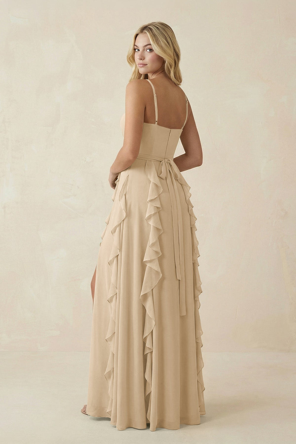 Tiered Ruffle A-Line Chiffon Bridesmaid Dress in Champagne