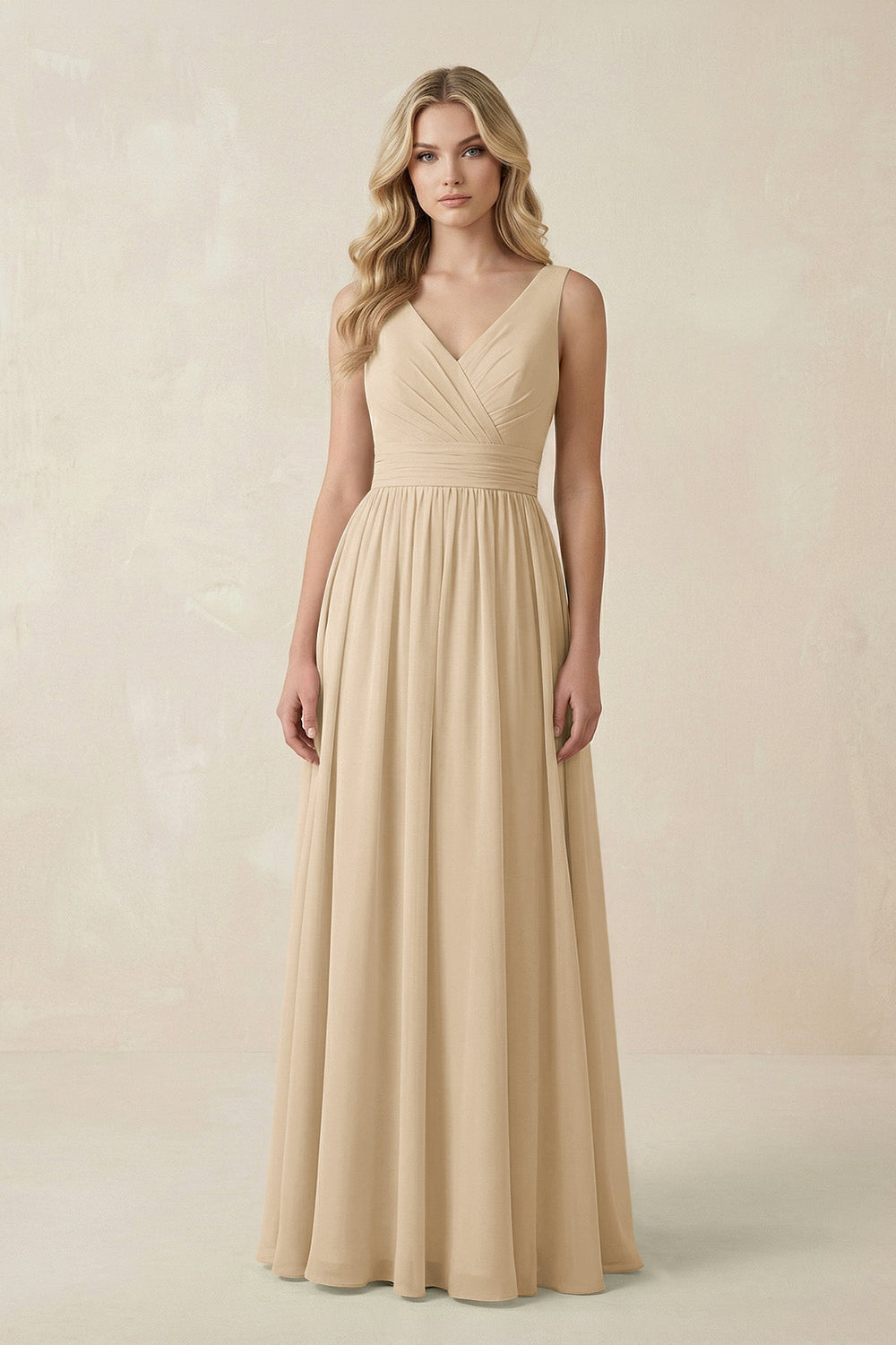 V-Neck A-Line Bridesmaid Dress with Back Bow in Champagne