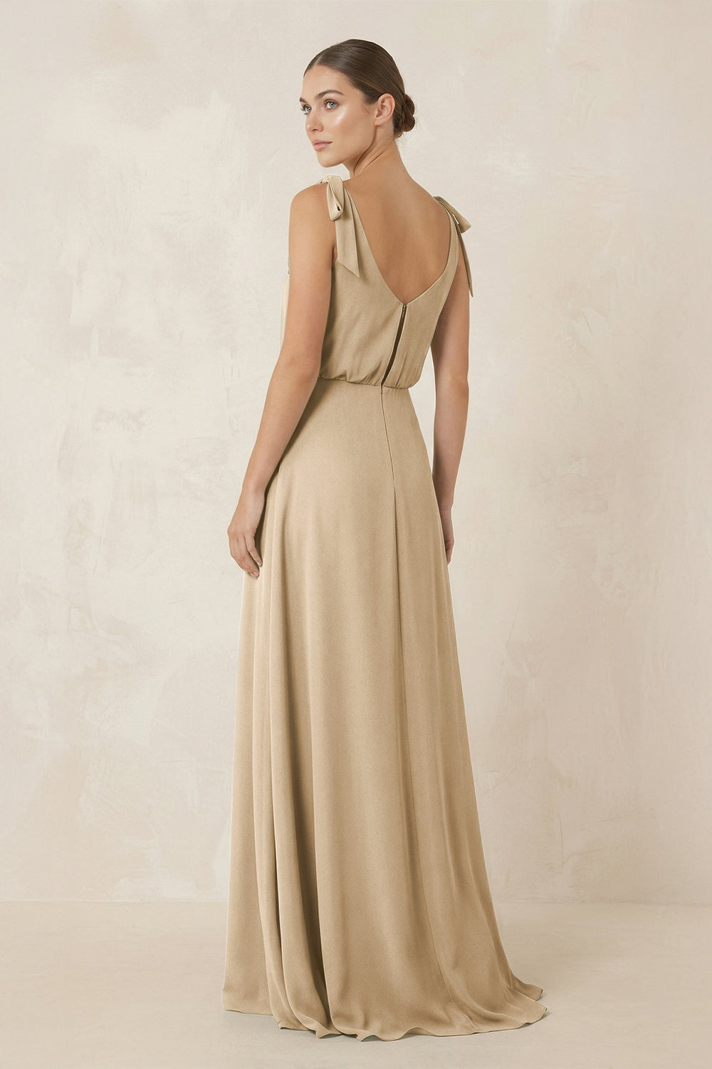 V-Neck A-Line Chiffon Bridesmaid Dress in Champagne