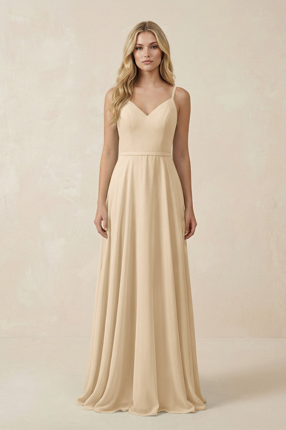 V-Neck A-Line Chiffon Bridesmaid Dress with Crisscross Back in Champagne