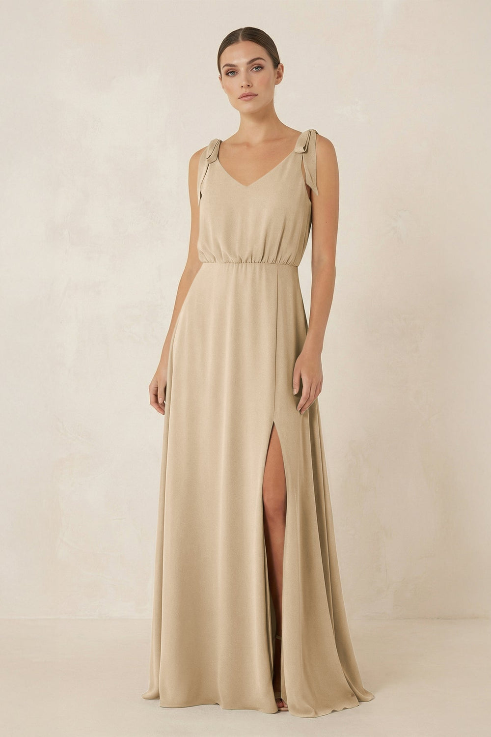 V-Neck A-Line Chiffon Bridesmaid Dress in Champagne