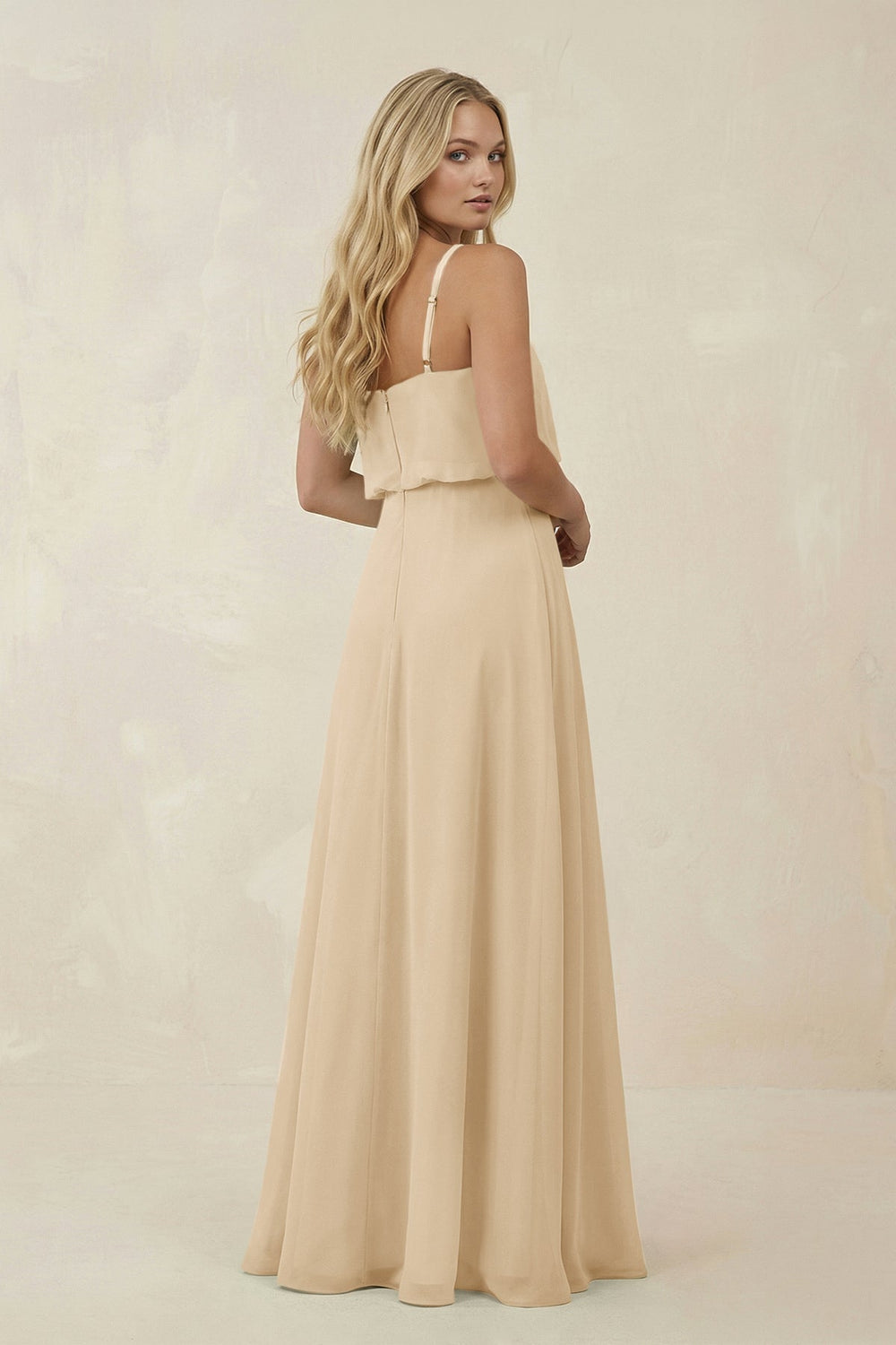 V-Neck Blouson A-Line Chiffon Bridesmaid Dress in Champagne