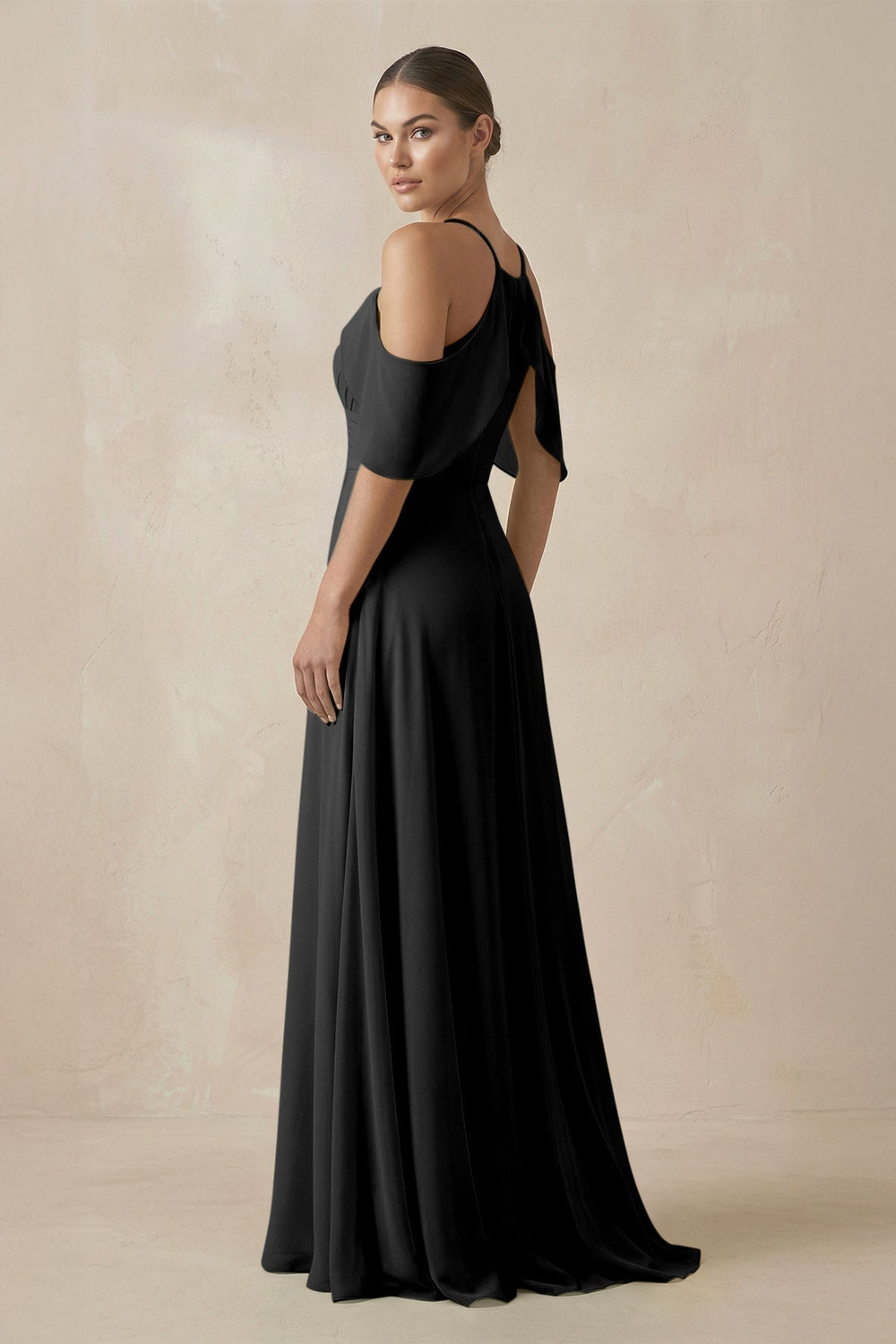 Chiffon A-Line Long Bridesmaid Dress in Black