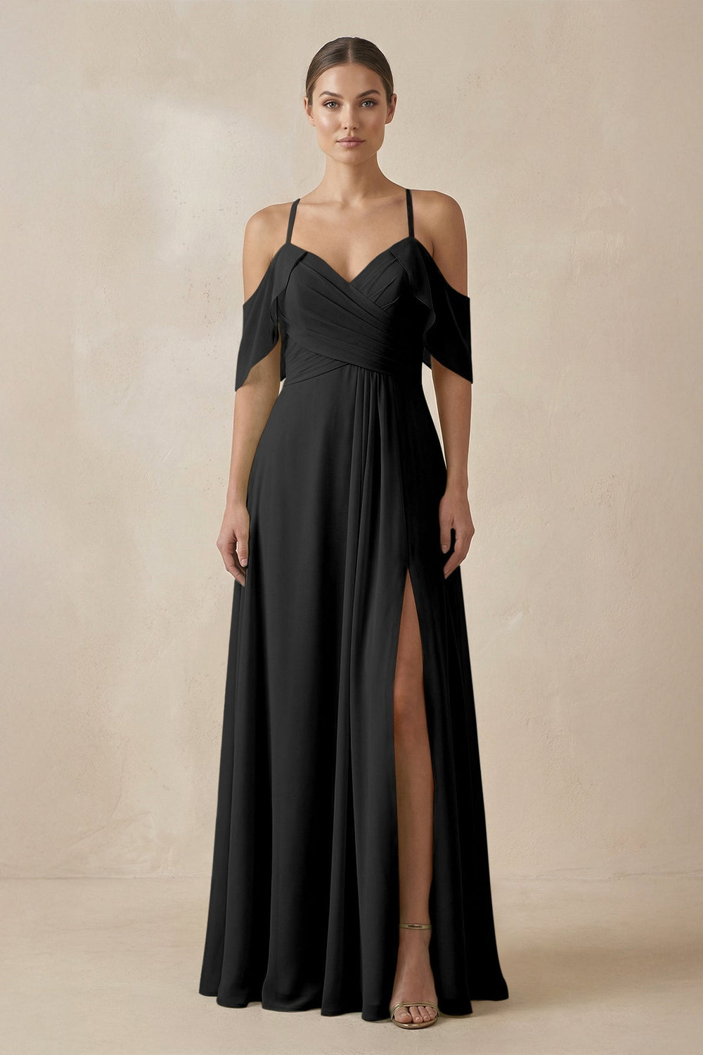 Chiffon A-Line Long Bridesmaid Dress in Black