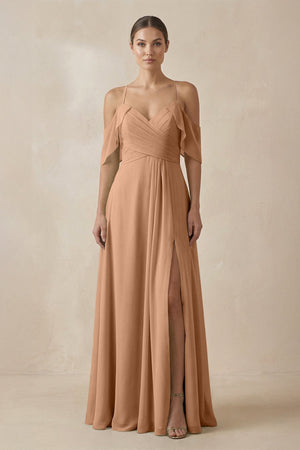 Chiffon A - Line Long Bridesmaid Dress in Bronzer - KISS BRIDAL Bridesmaid Dresses
