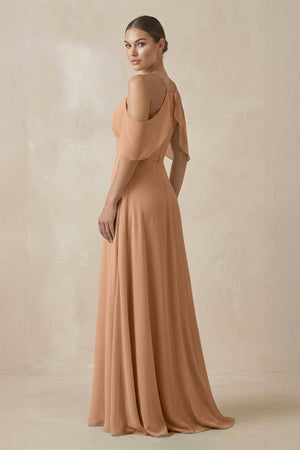 Chiffon A - Line Long Bridesmaid Dress in Bronzer - KISS BRIDAL Bridesmaid Dresses