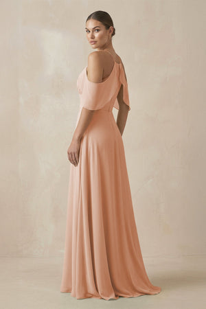 Chiffon A - Line Long Bridesmaid Dress in Champagne Rose - KISS BRIDAL Bridesmaid Dresses