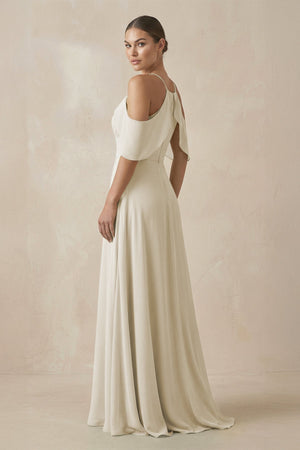 Chiffon A - Line Long Bridesmaid Dress in Dove Gray - KISS BRIDAL Bridesmaid Dresses