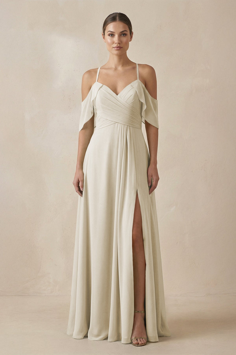 Chiffon A-Line Long Bridesmaid Dress in Dove Gray