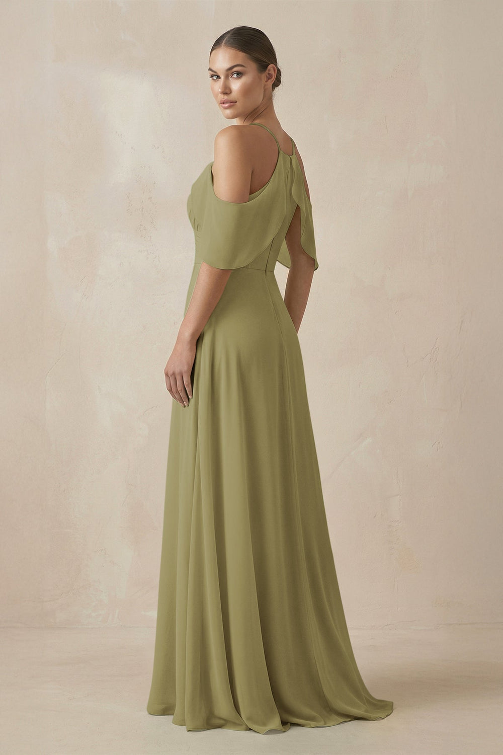 Chiffon A-Line Long Bridesmaid Dress in Moss Green