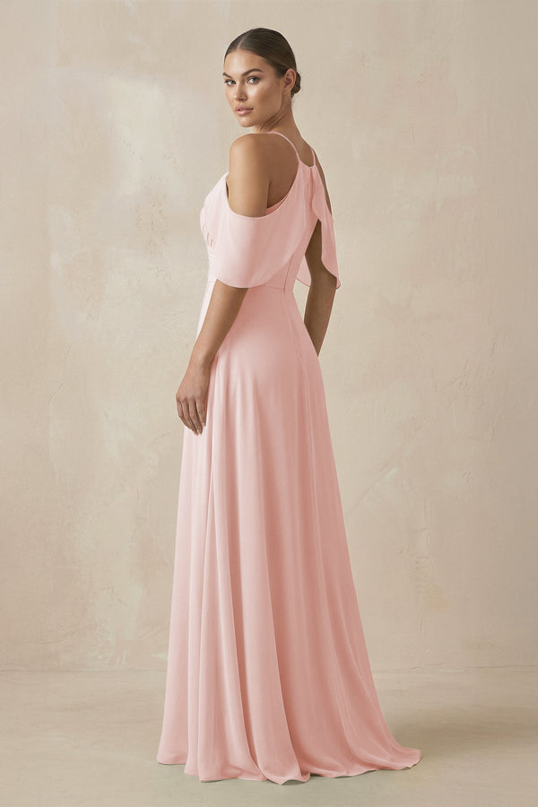 Chiffon A - Line Long Bridesmaid Dress in Rose Petal - KISS BRIDAL Bridesmaid Dresses