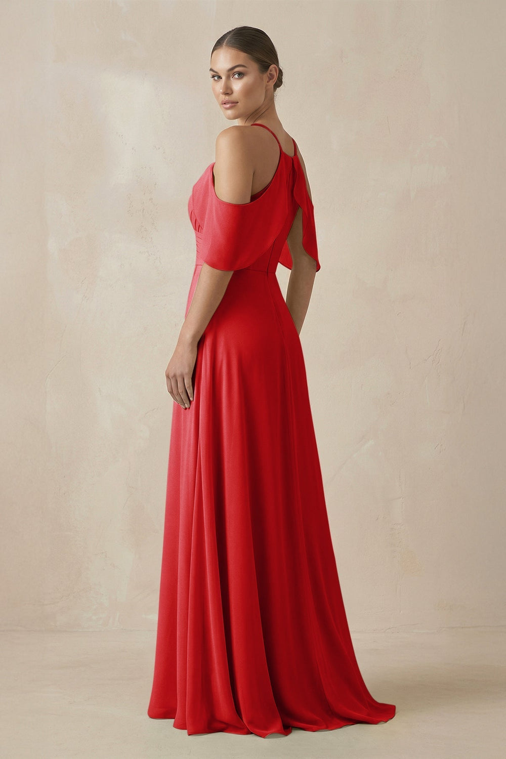 Chiffon A-Line Long Bridesmaid Dress in Ruby Red