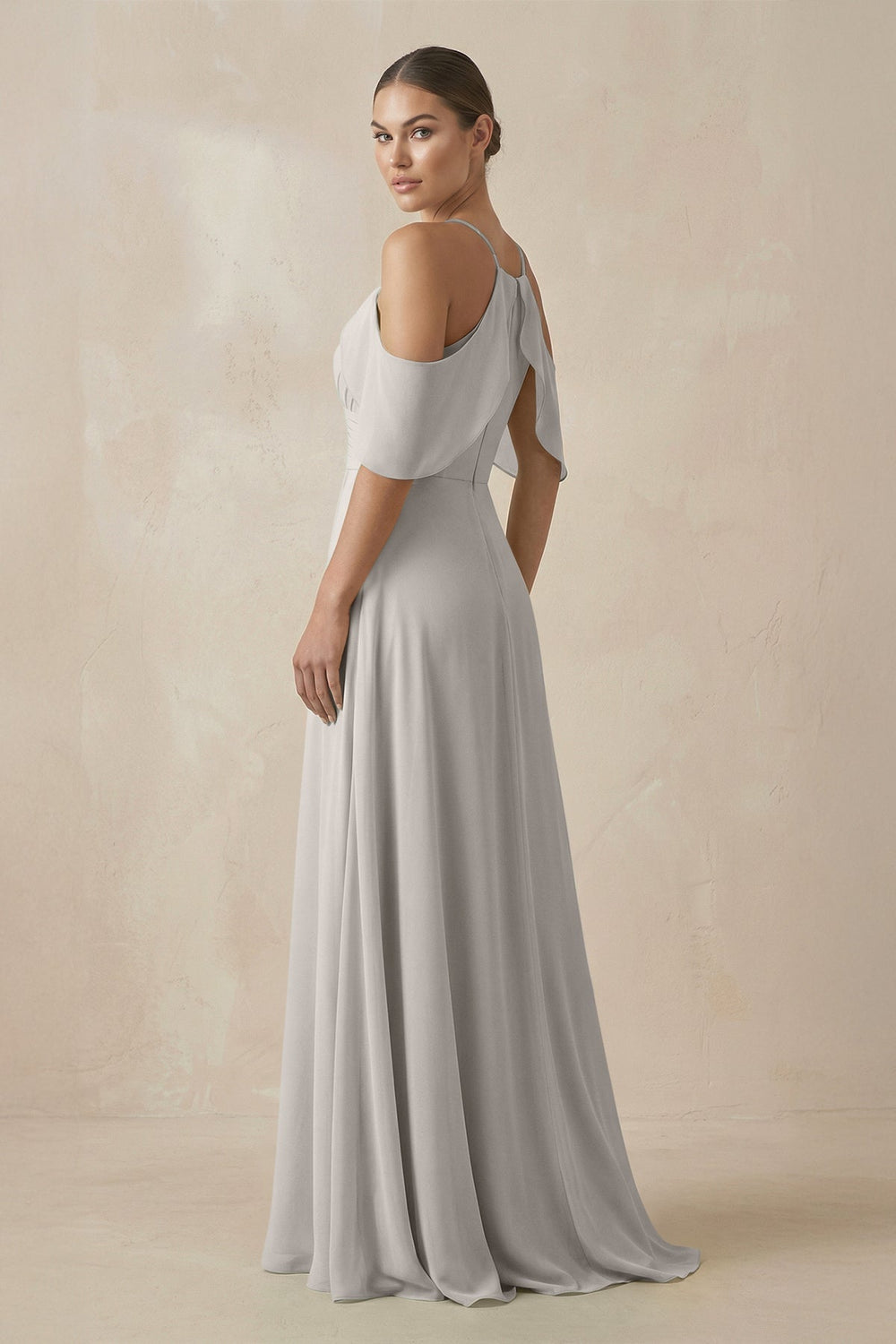 Chiffon A-Line Long Bridesmaid Dress in Silver