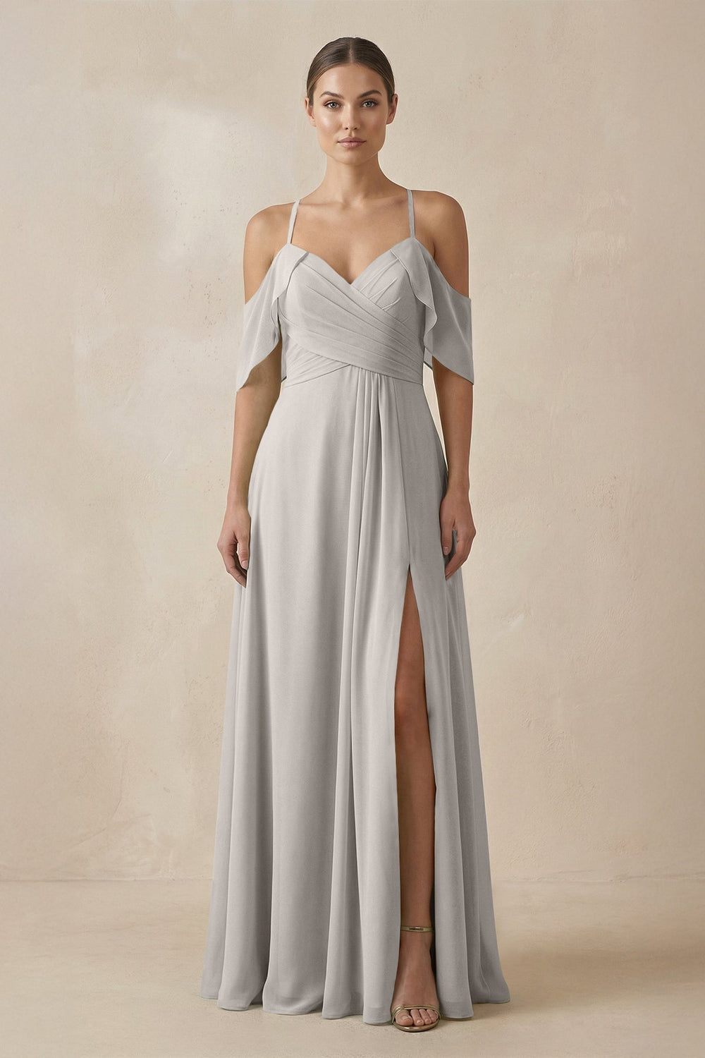 Chiffon A-Line Long Bridesmaid Dress in Silver