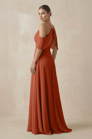 Chiffon A - Line Long Bridesmaid Dress in Spice - KISS BRIDAL Bridesmaid Dresses