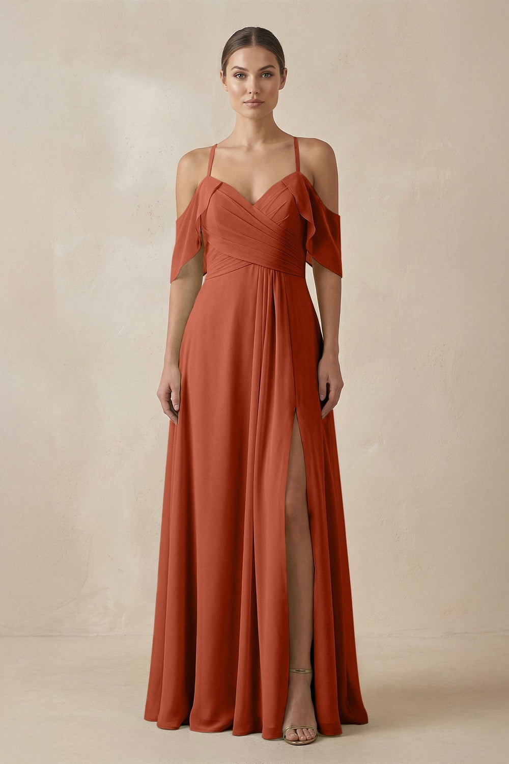 Chiffon A-Line Long Bridesmaid Dress in Spice