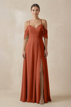 Chiffon A - Line Long Bridesmaid Dress in Spice - KISS BRIDAL Bridesmaid Dresses