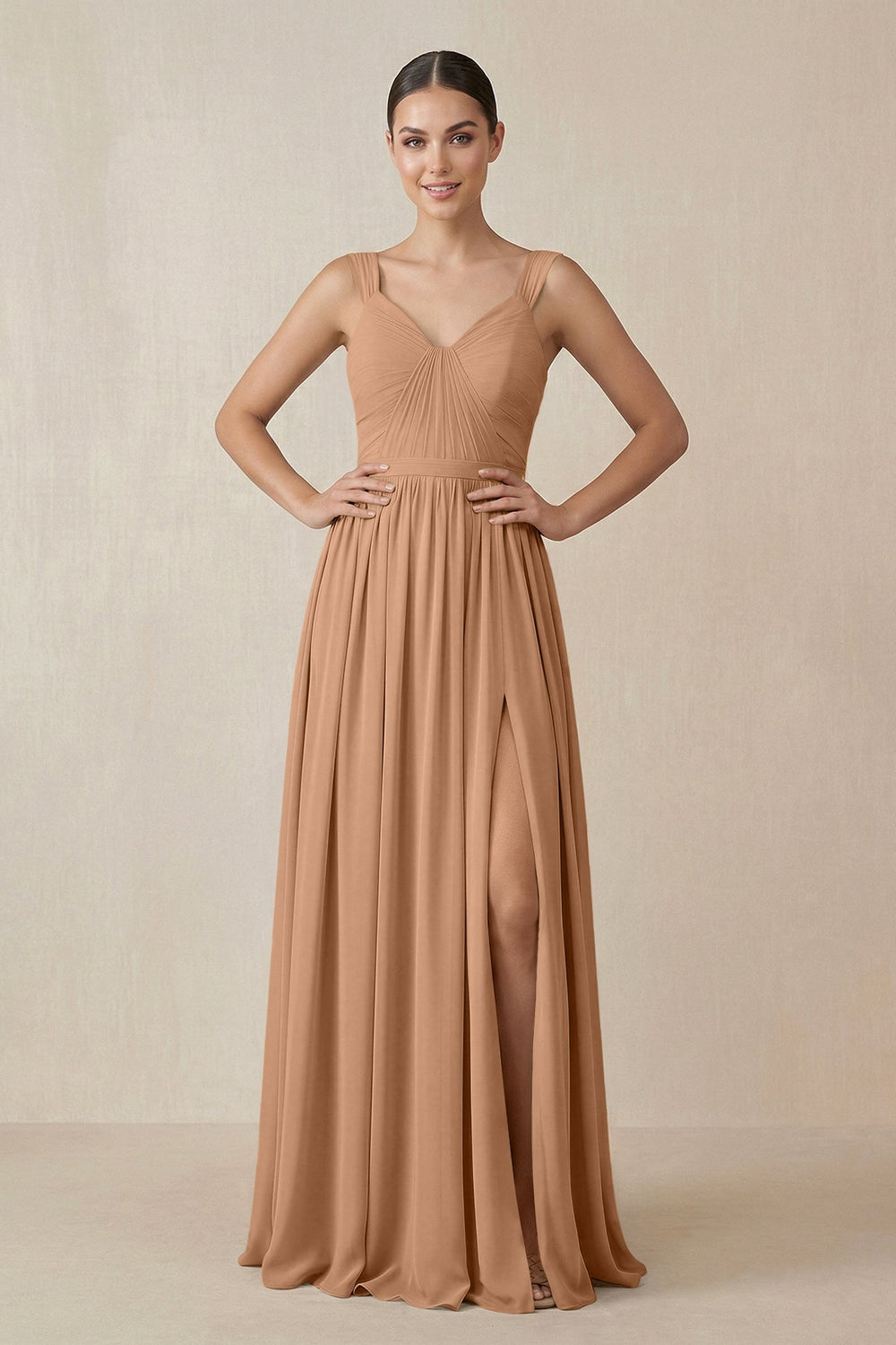 Chiffon A-Line Pleated Bridesmaid Dress in Bronzer