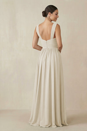 Chiffon A - Line Pleated Bridesmaid Dress in Dove Gray - KISS BRIDAL Bridesmaid Dresses