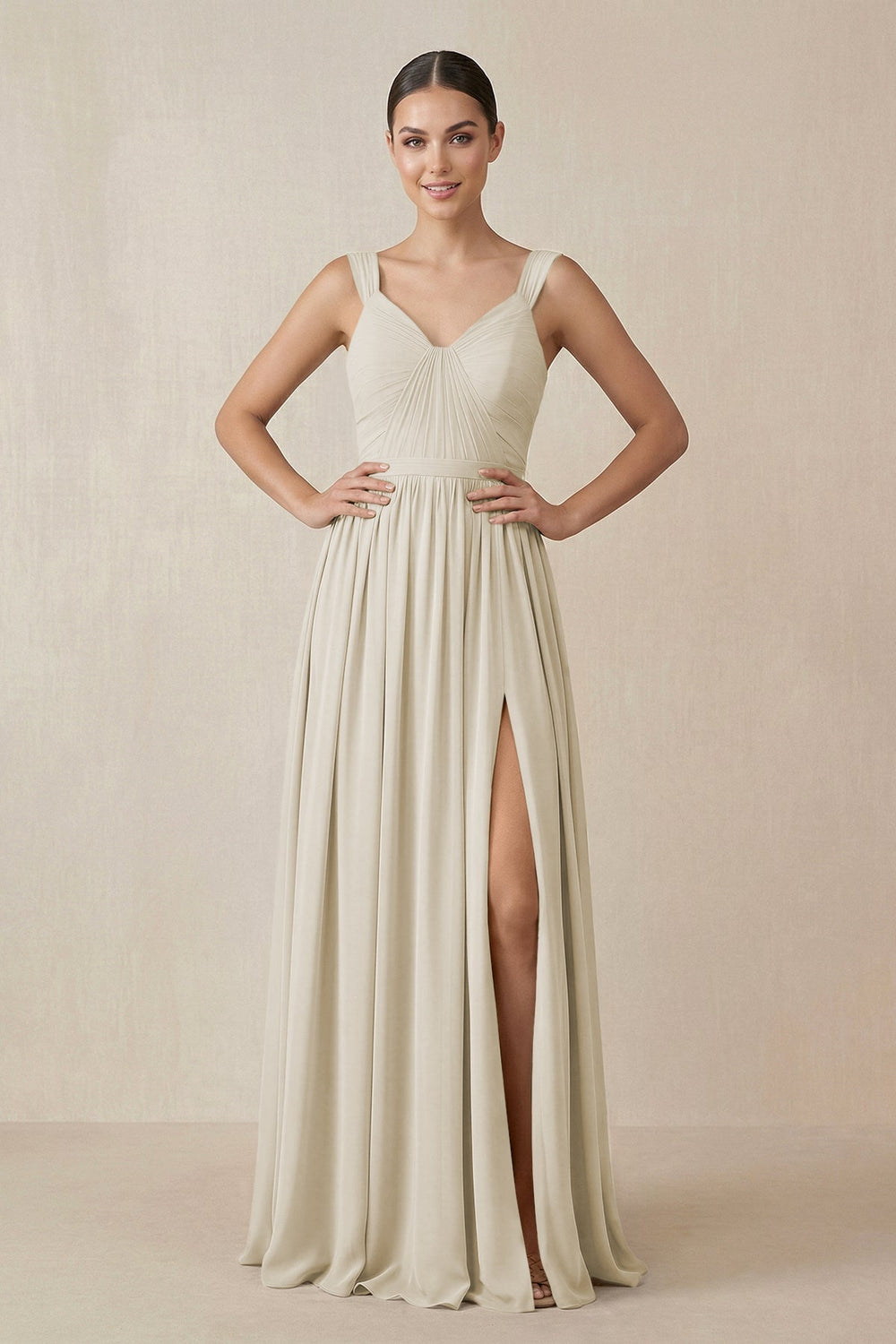 Chiffon A-Line Pleated Bridesmaid Dress in Dove Gray