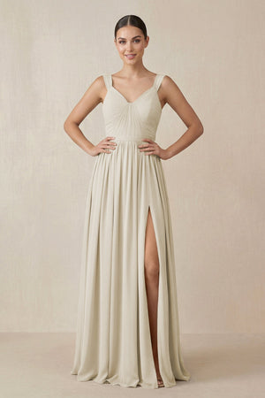 Chiffon A - Line Pleated Bridesmaid Dress in Dove Gray - KISS BRIDAL Bridesmaid Dresses