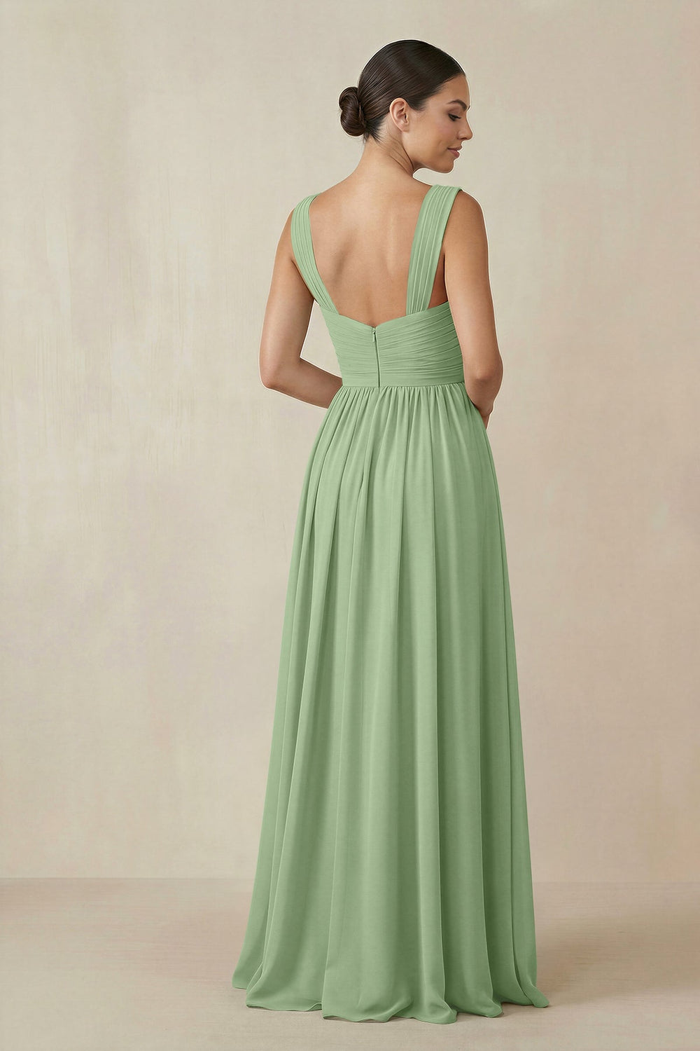 Chiffon A-Line Pleated Bridesmaid Dress in Matcha