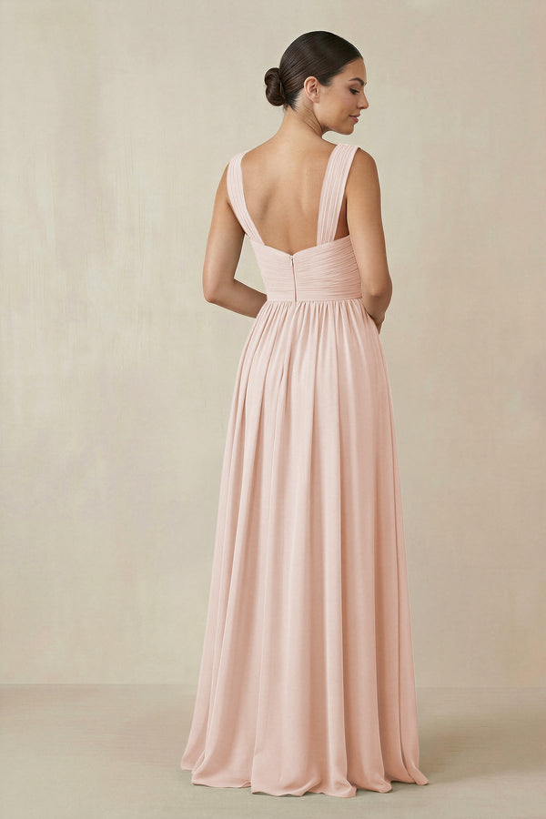Chiffon A - Line Pleated Bridesmaid Dress in Pale Blush - KISS BRIDAL Bridesmaid Dresses