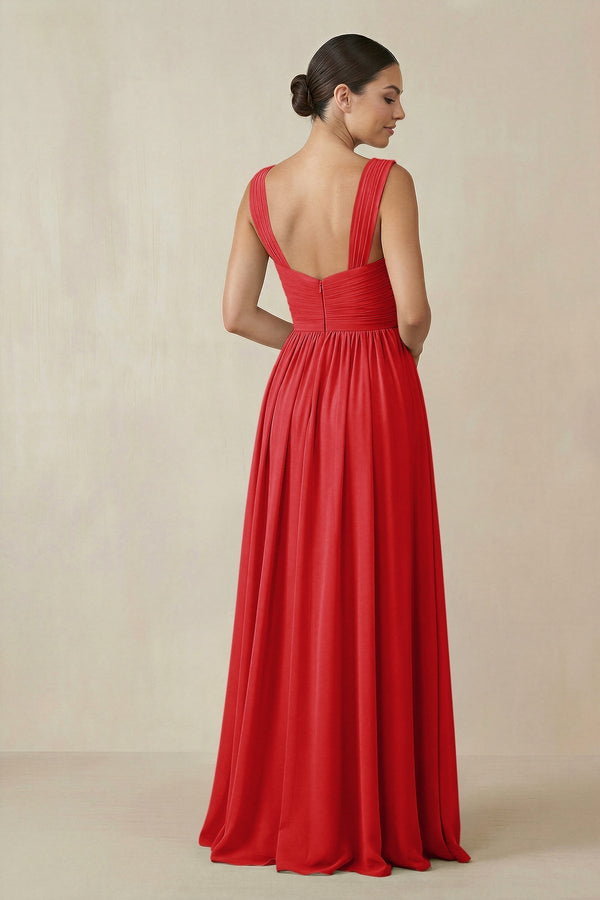 Chiffon A - Line Pleated Bridesmaid Dress in Ruby Red - KISS BRIDAL Bridesmaid Dresses