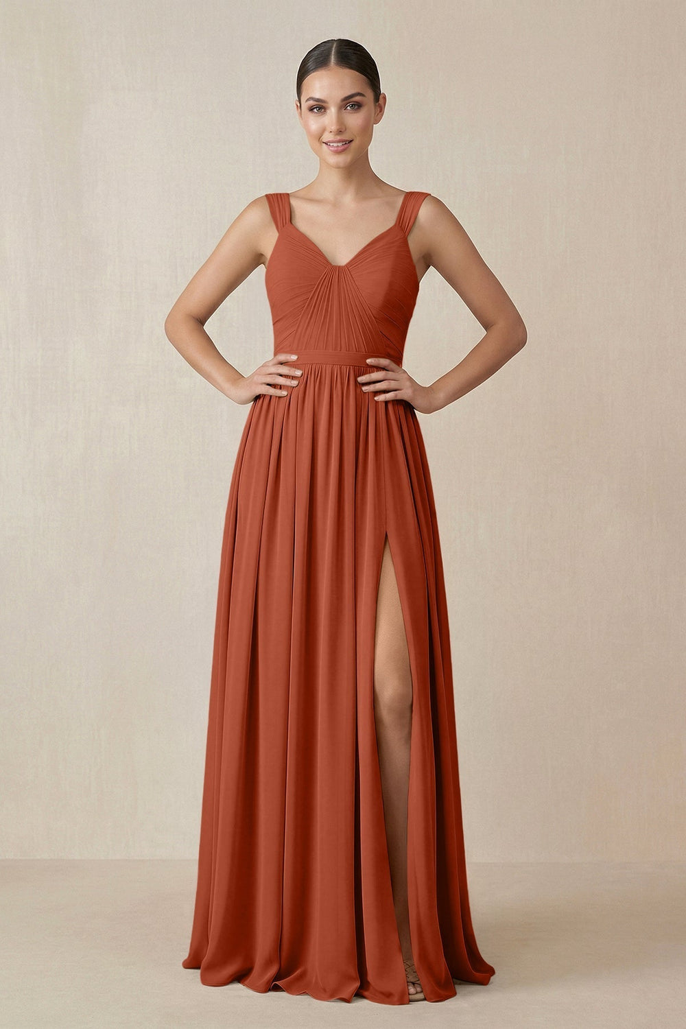 Chiffon A-Line Pleated Bridesmaid Dress in Spice