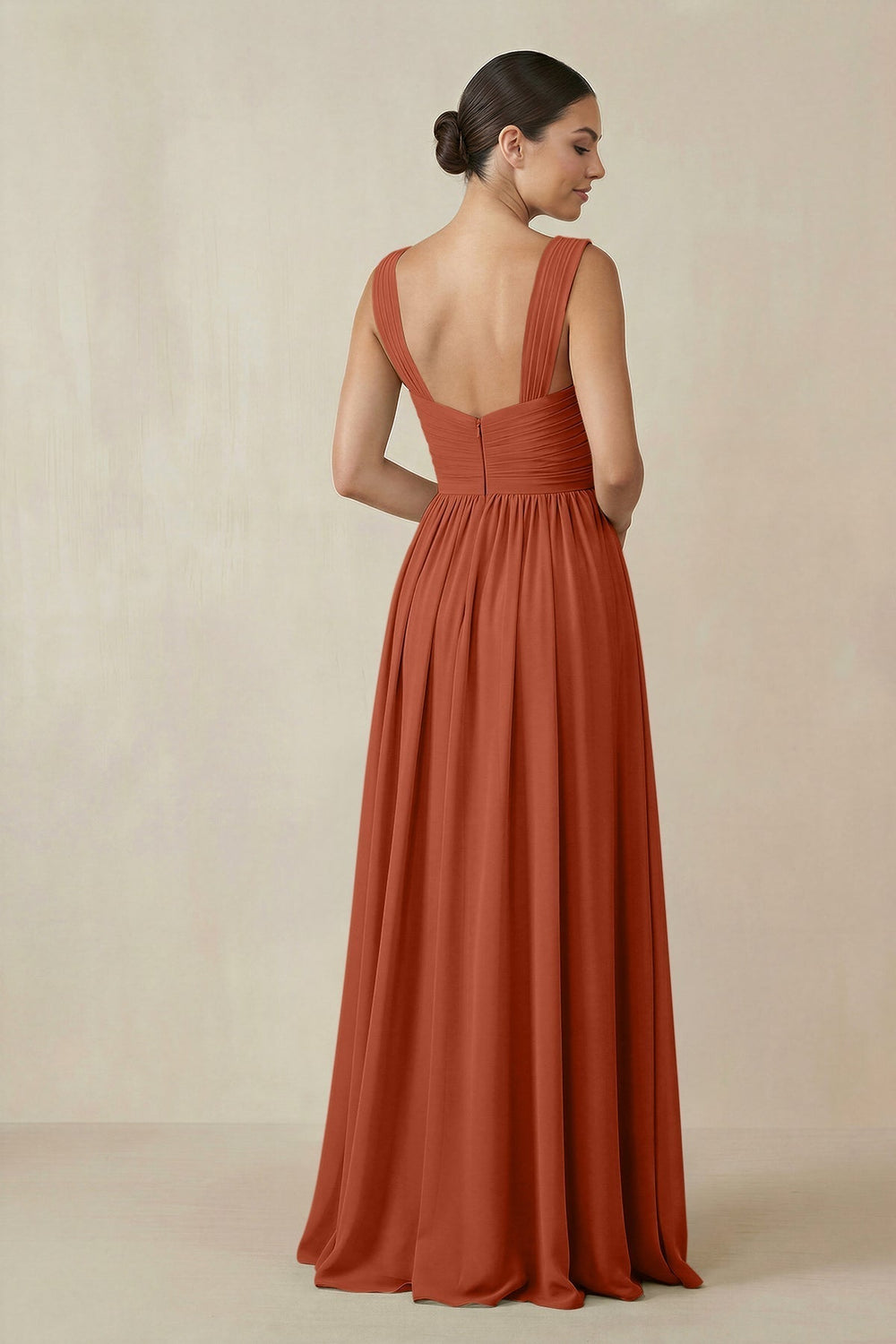 Chiffon A-Line Pleated Bridesmaid Dress in Spice