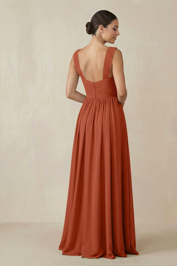 Chiffon A - Line Pleated Bridesmaid Dress in Spice - KISS BRIDAL Bridesmaid Dresses
