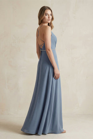Chiffon A - Line Ruched Cami Strap Bridesmaid Dress in Neptune - KISS BRIDAL Bridesmaid Dresses