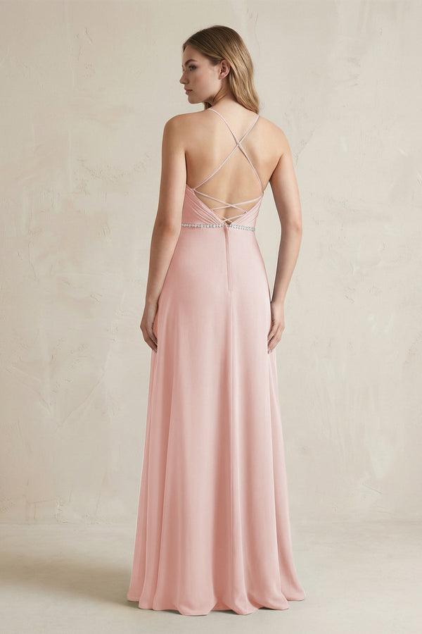 Chiffon A-Line Ruched Cami Strap Bridesmaid Dress  in Rose Petal (2) | KISSBRIDAL