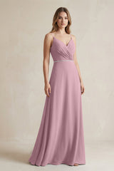 Chiffon A-Line Ruched Cami Strap Bridesmaid Dress  in Vintage Mauve | KISSBRIDAL